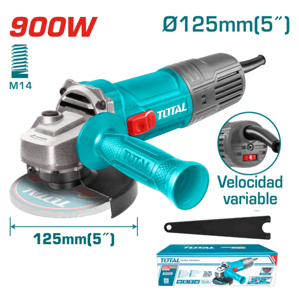 AMOLADORA ANGULAR 05” 125mm 900W M14 5000-12000RPM VARIABLE MANGO CORTO INDUSTRIAL