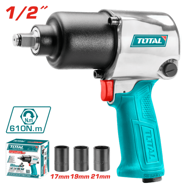 LLAVE IMPACTO NEUMATICA 610NM 1/2PULG 7000RPM 5CFM 90PSI + 3 DADOS