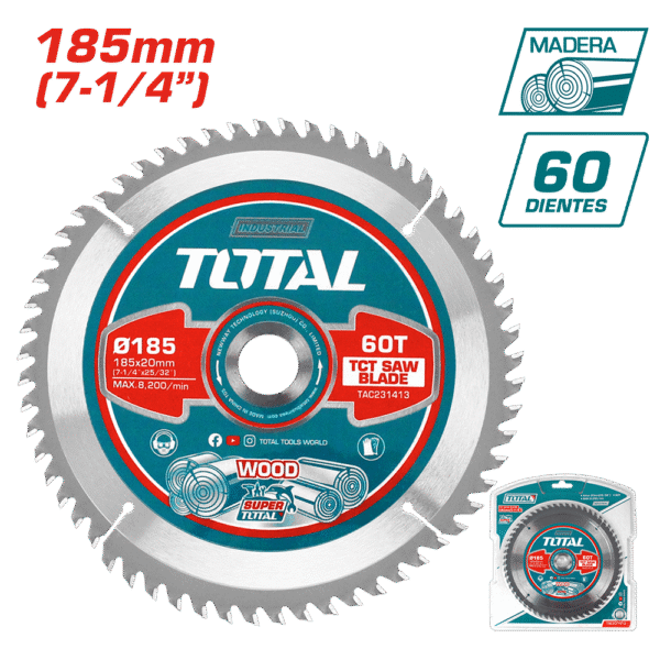 DISCO DENTADO TCT P/MADERA 185MM (7-1/4”) 60T INDUSTRIAL