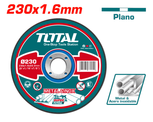 DISCO ABRASIVO/CORTE P/METAL 230X1.6X22.2MM PLANO