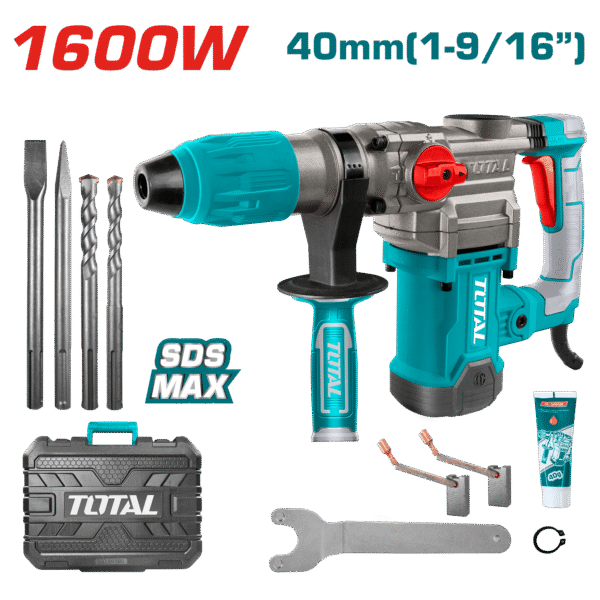 ROTOMARTILLO SDS-MAX 40MM 1600W 630RPM 3850BPM 10J MALETIN INDUSTRIAL