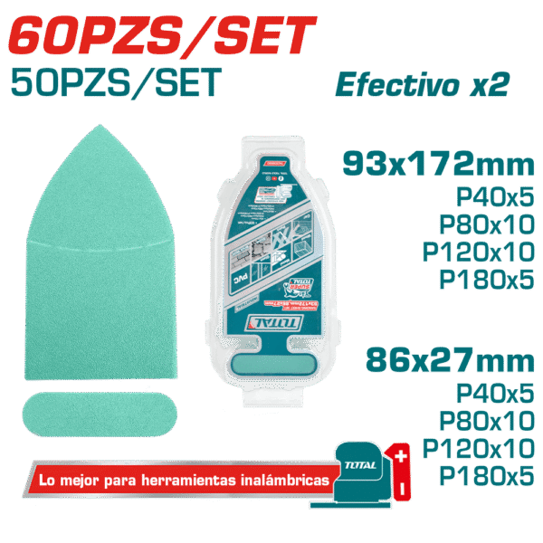 SET LIJAS P40/P80/P120/P180 60PCS ESPECIALES 93X172MM/86X27MM INDUSTRIAL