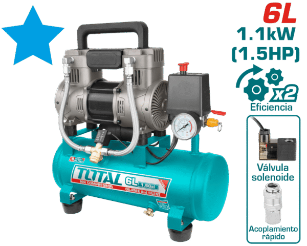 COMPRESORA OIL-FREE 06L 1.5HP 67DB 8BAR 3400RPM