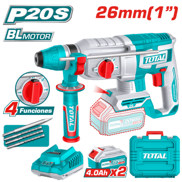 ROTOMARTILLO SDS+ 26MM 20V 2.5J 0-5000BPM BRUSHLESS 2X4.0AH 4FUNC INDUSTRIAL