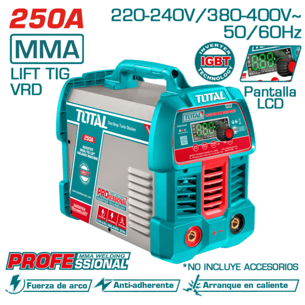 SOLDADORA INV-MMA/LIFT TIG VRD 220-240V/380-400V LCD E:1.6-5.0 250A@60% PROFESIONAL