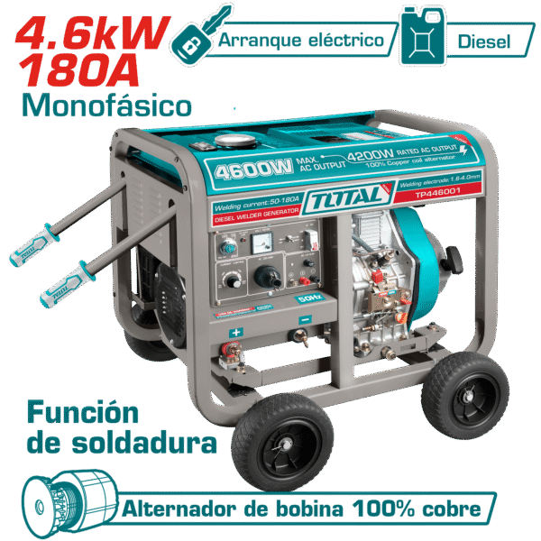 GENERADOR 4.6KW + SOLDADOR 180A E:1.6-4MM DIESEL ENCENDIDO ELECTRICO