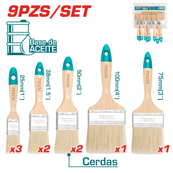 SET DE BROCHAS BASE ACEITE 25-100MM 9PCS