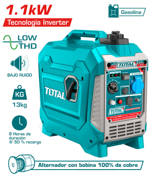 GENERADOR INVERTER 1.1KW GASOLINERO 4.3A TANQUE:3L MOTOR 56CC INDUSTRIAL