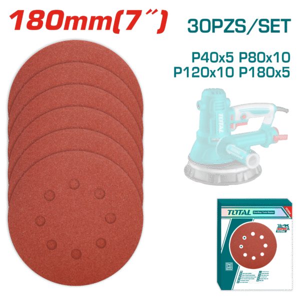 SET LIJAS CIRCULARES 180MM(7”) 30PCS P/LIJADORA DRYWALL
