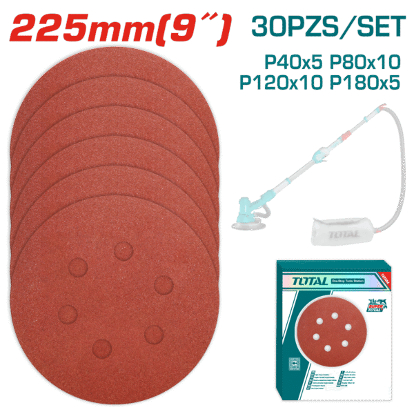 SET LIJAS CIRCULARES 225MM(9”) 30PCS P/LIJADORA DRYWALL
