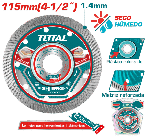 DISCO DIAMANTADO 115MM(4.5”) 1.4MM ULTRA DELGADO HUM/SEC INDUSTRIAL