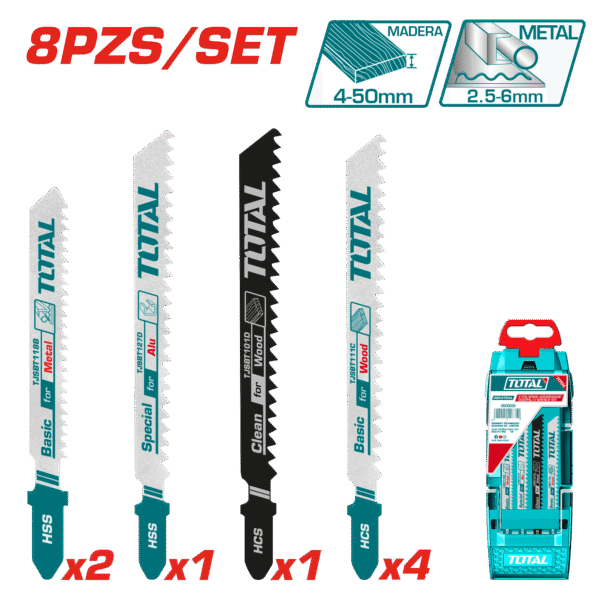 HOJAS P/SIERRA CALADORA 8PCS ALU/METAL/MADERA INC ESTUCHE