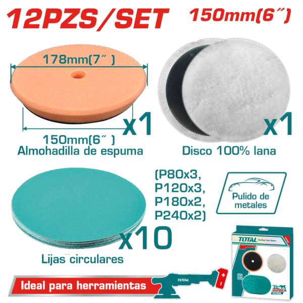 SET DISCOS DE PULIDO ALGODO+ESPUMA D:150MM 12PCS INDUSTRIAL